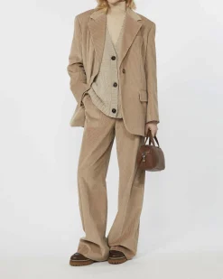Pantaloni palazzo color sabbia Weekend Max Mara in velluto di puro cotone 350 righe