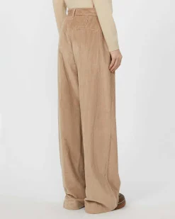 Pantaloni palazzo color sabbia Weekend Max Mara in velluto di puro cotone 350 righe
