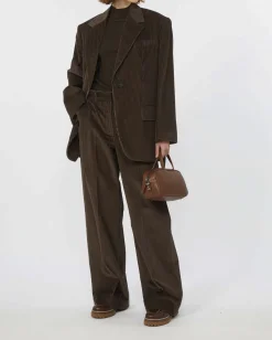 Pantaloni palazzo color testa moro Weekend Max Mara in velluto di puro cotone 350 righe