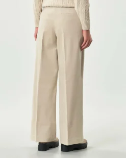 Pantaloni palazzo Hlo! color sabbia in misto cotone mille righe