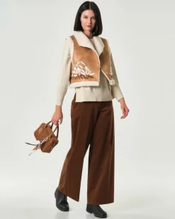 Pantaloni palazzo Hlo! color coccio in misto cotone mille righe