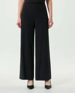 Pantaloni palazzo neri in tessuto stretch fluido a vita media