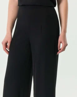 Pantaloni palazzo neri in tessuto stretch fluido a vita media