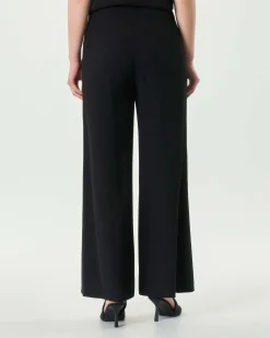 Pantaloni palazzo neri in tessuto stretch fluido a vita media