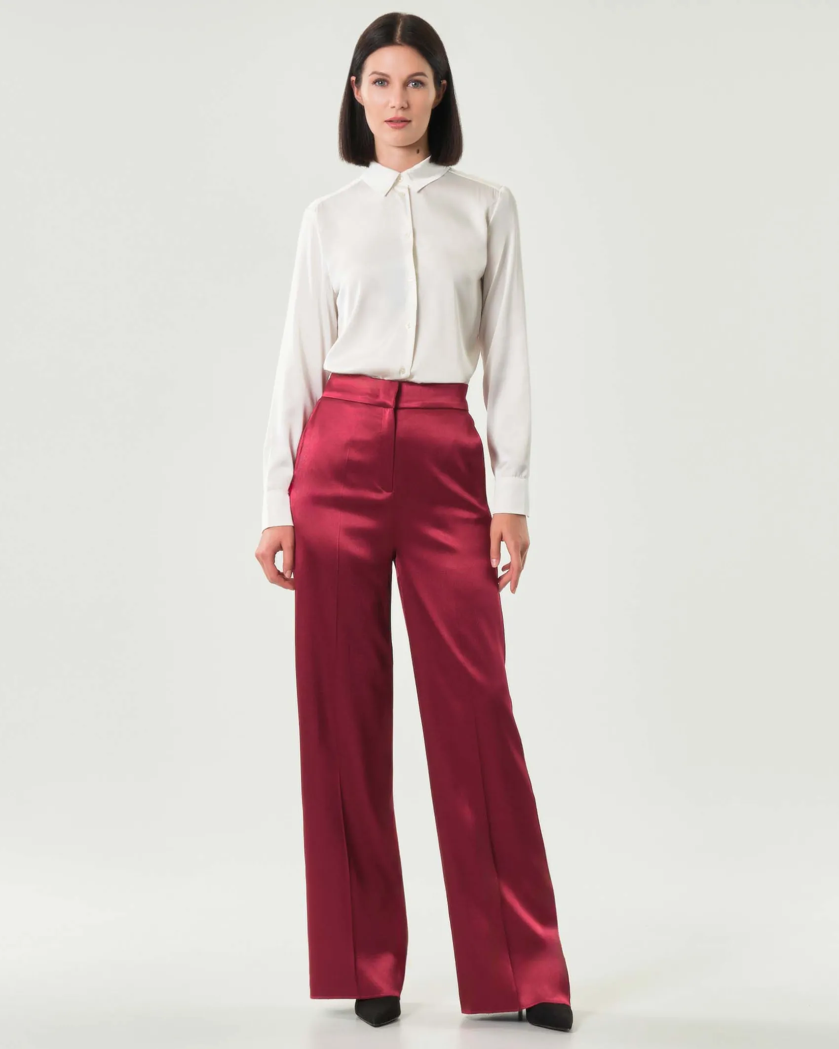 Pantaloni palazzo rossi Emme Marella in raso di viscosa stretch