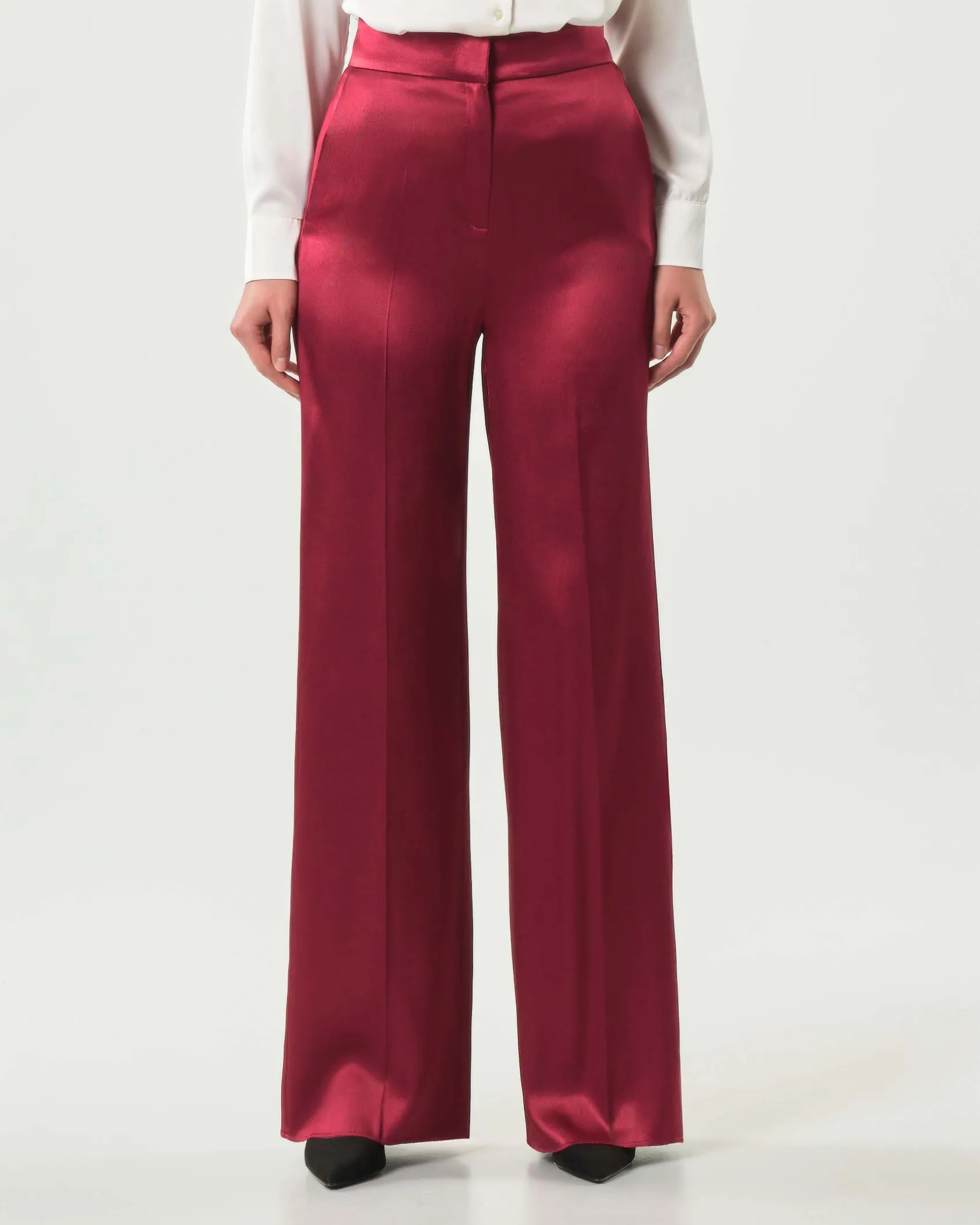 Pantaloni palazzo rossi Emme Marella in raso di viscosa stretch