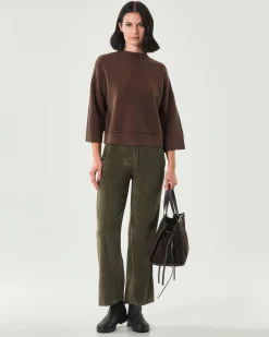 Pantaloni palazzo verde militare Emme Marella in velluto a righe