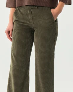 Pantaloni palazzo verde militare Emme Marella in velluto a righe