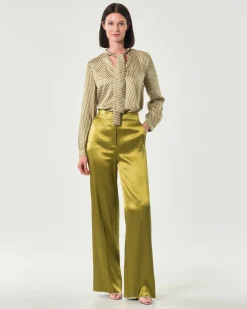 Pantaloni palazzo verde oliva Emme Marella in raso di viscosa stretch