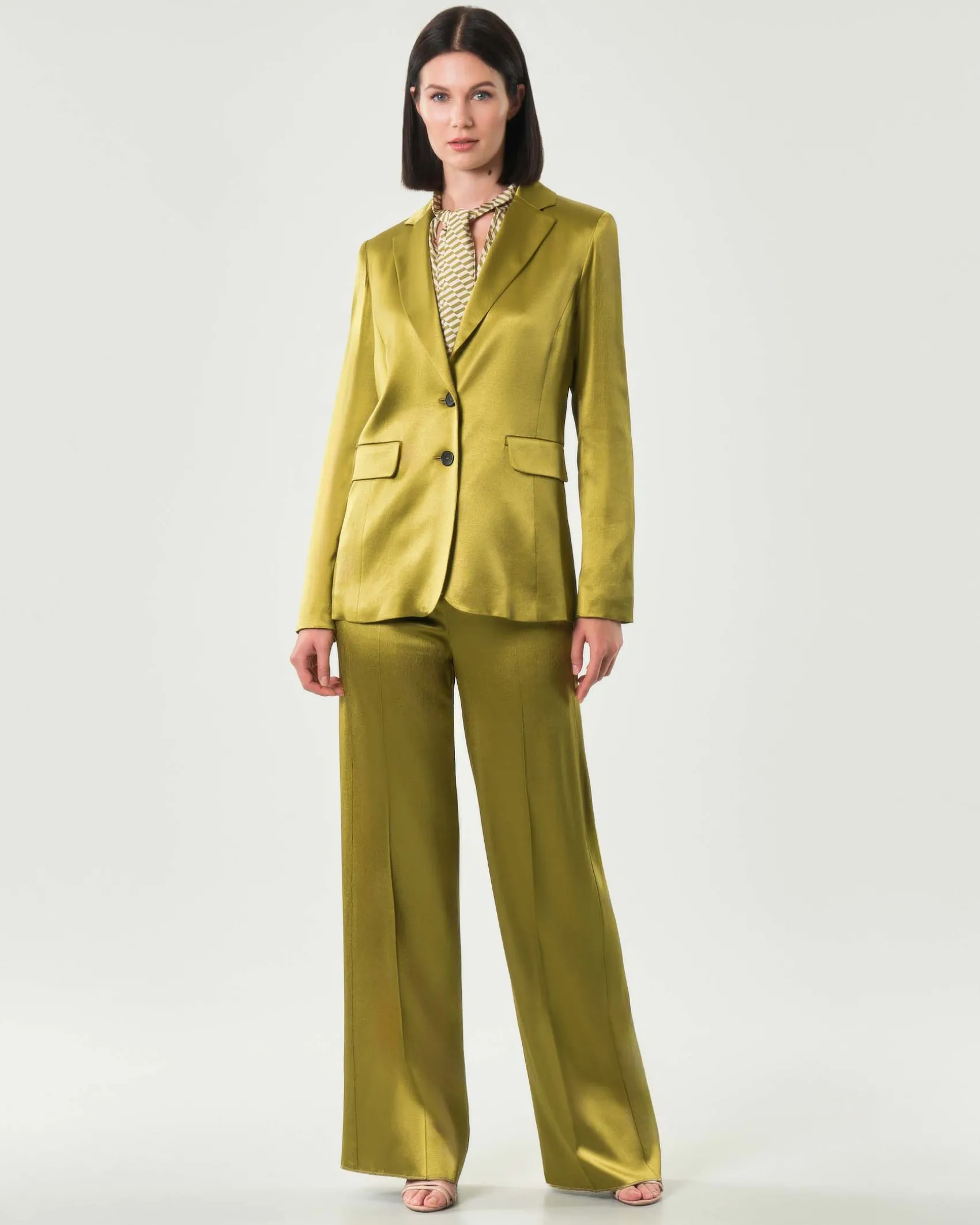 Pantaloni palazzo verde oliva Emme Marella in raso di viscosa stretch