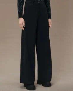 Pantaloni palazzo Winter Livia Wom Pant nero in tessuto tecnico SURFLEX® opaco