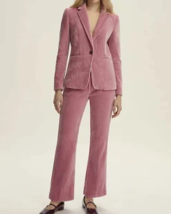 Pantaloni rosa Emme Marella in jersey di velluto a coste stretch flare al fondo