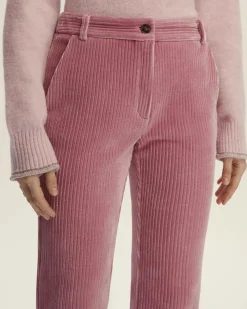 Pantaloni rosa Emme Marella in jersey di velluto a coste stretch flare al fondo