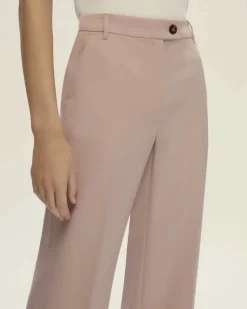 Pantaloni rosa Emme Marella in tessuto doppio stretch di misto viscosa dalla linea dritta con risvolto al fondo