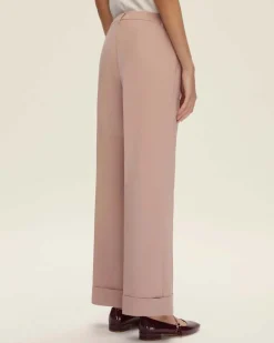 Pantaloni rosa Emme Marella in tessuto doppio stretch di misto viscosa dalla linea dritta con risvolto al fondo