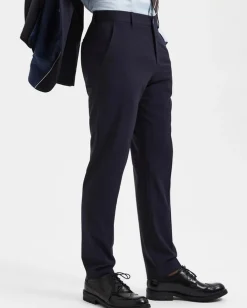 Pantaloni slim blu in tela di misto viscosa stretch
