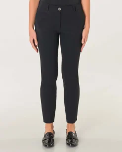 Pantaloni slim neri in tessuto tecnico lunghezza alla caviglia con spacchetti laterali