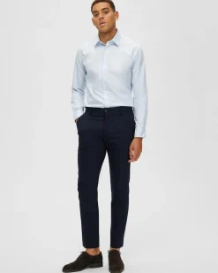 Pantaloni slim Selected Homme blu in tela di misto lana stretch microarmatura