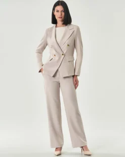 Pantaloni straight Hlo! color panna in tessuto tecnico stretch