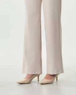 Pantaloni straight Hlo! color panna in tessuto tecnico stretch