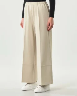 Pantaloni super wide color gesso Jurerê in tricot di misto viscosa con elastico in vita