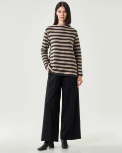 Pantaloni super wide neri Jurerê in tricot di misto viscosa con elastico in vita