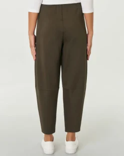 Pantaloni verde militare in tricotina di misto viscosa dalla linea a pagliaccio