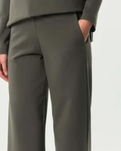 Pantaloni verde militare Hlo! dalla linea a palazzo in tessuto lavorato a punto Milano con elastico inserito in vita