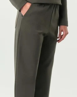 Pantaloni verde militare Hlo! dalla linea baloon in tessuto lavorato a punto Milano con elastico inserito in vita