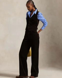 Pantaloni wide color testa moro Polo Ralph Lauren in velluto a coste di cotone