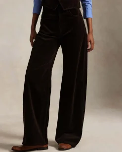 Pantaloni wide color testa moro Polo Ralph Lauren in velluto a coste di cotone
