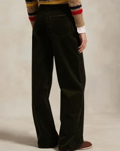 Pantaloni wide verde bosco Polo Ralph Lauren in velluto a coste di cotone
