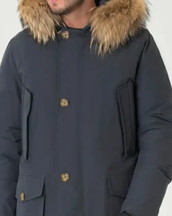 Parka Ashki.i antracite in cotone con vera pelliccia staccabile