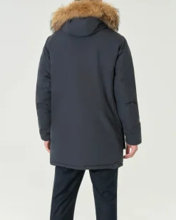 Parka Ashki.i antracite in cotone con vera pelliccia staccabile