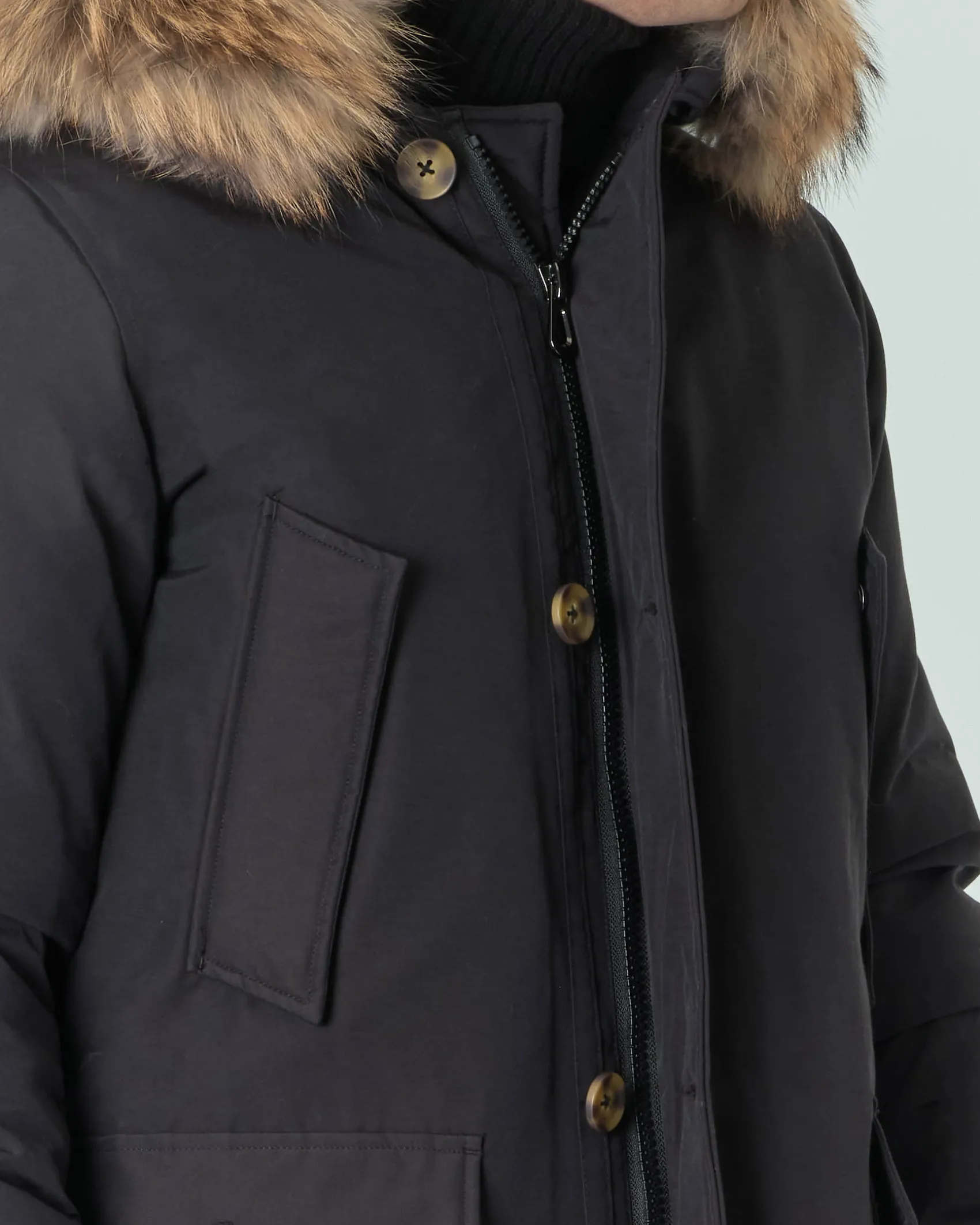 Parka Ashki.i nero in cotone con vera pelliccia staccabile