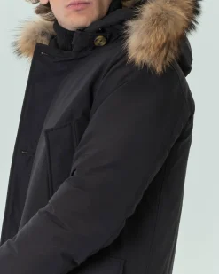 Parka Ashki.i nero in cotone con vera pelliccia staccabile