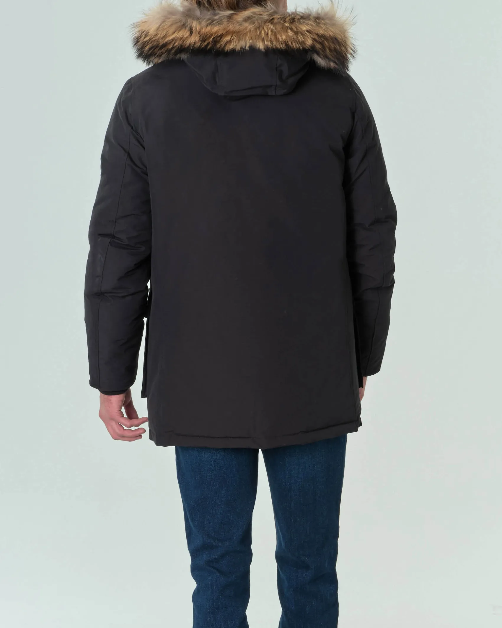Parka Ashki.i nero in cotone con vera pelliccia staccabile