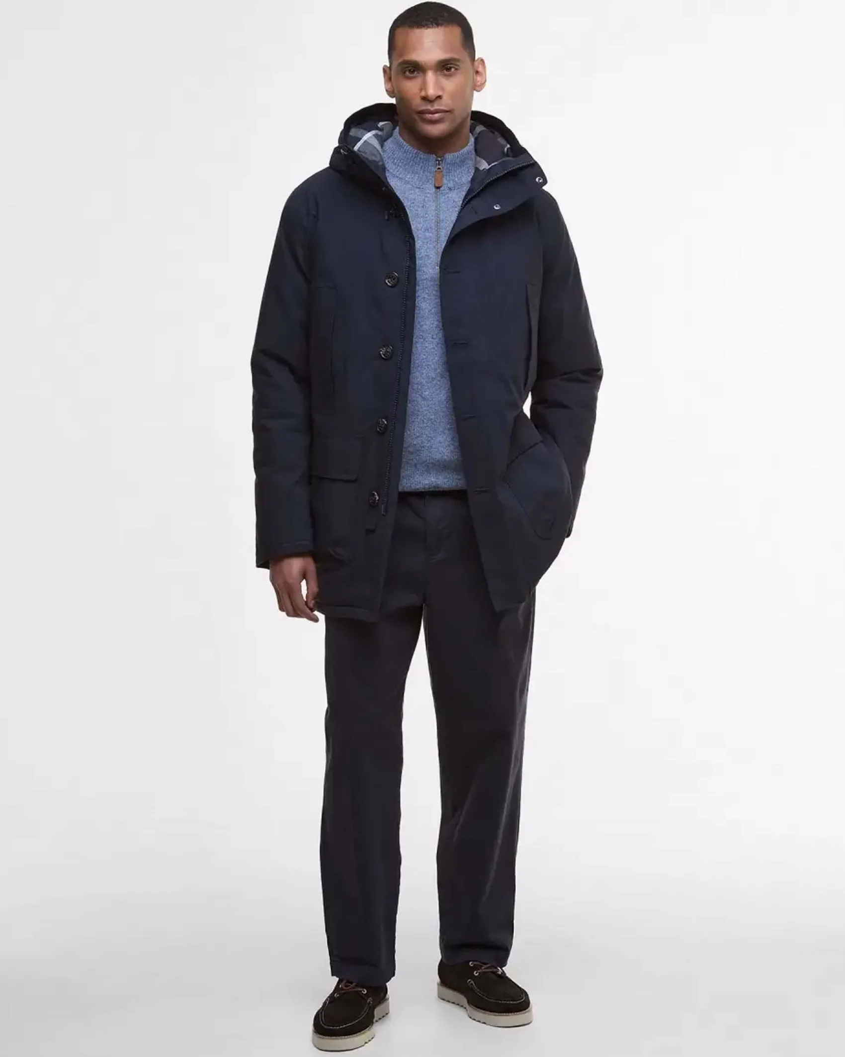 Parka Beaufort Barbour blu in twill di poliestere e cotone cerato
