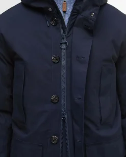 Parka Beaufort Barbour blu in twill di poliestere e cotone cerato