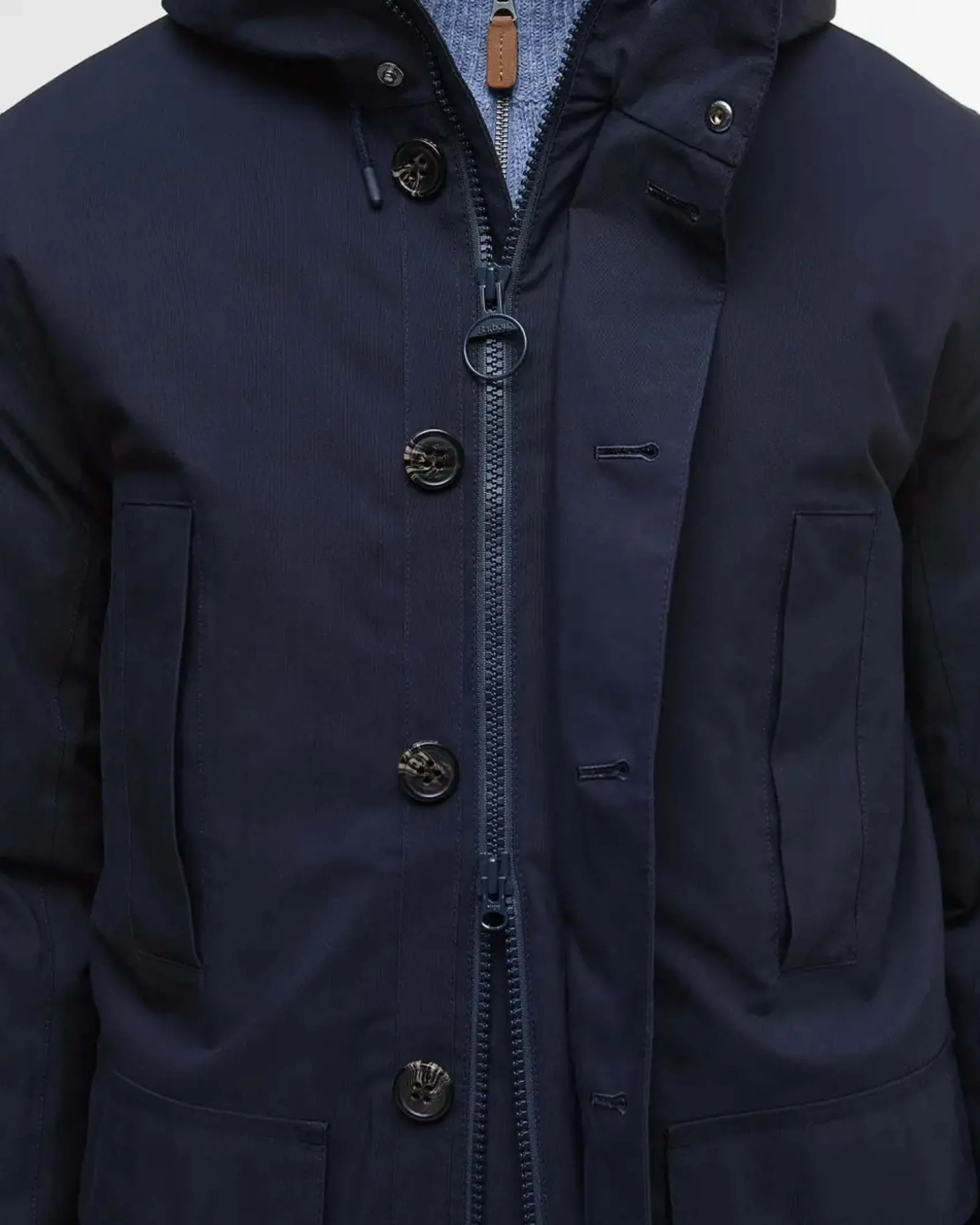 Parka Beaufort Barbour blu in twill di poliestere e cotone cerato
