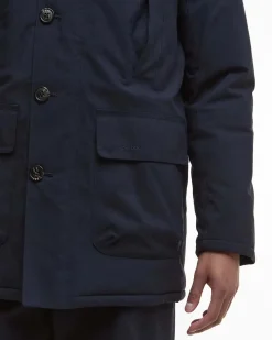 Parka Beaufort Barbour blu in twill di poliestere e cotone cerato