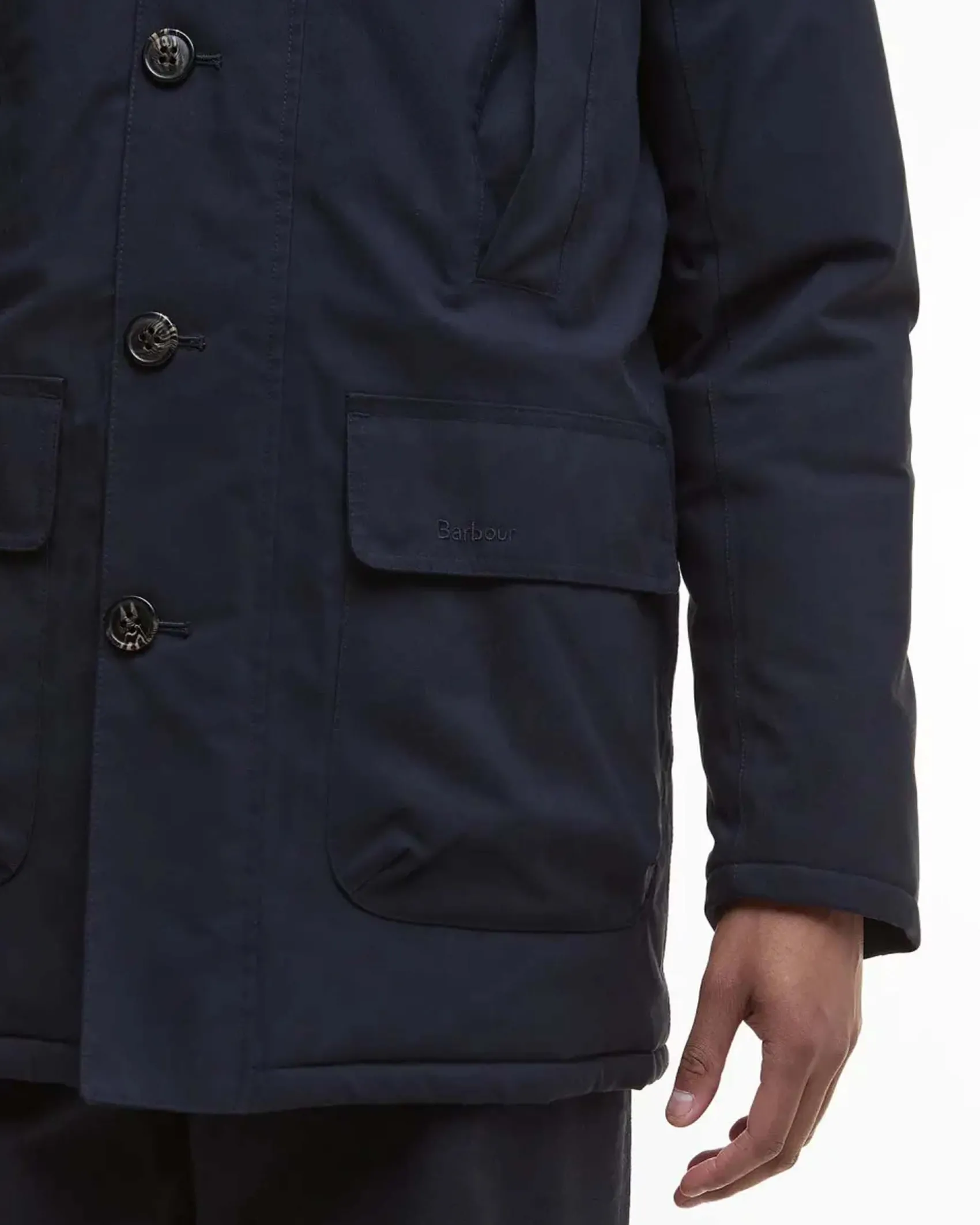 Parka Beaufort Barbour blu in twill di poliestere e cotone cerato