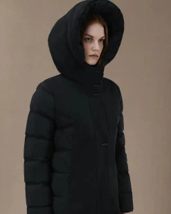 Parka Winter Hybrid Wom nero al ginocchio in SURFLEX® opaco con maniche a piumino glossy