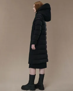 Parka Winter Hybrid Wom nero al ginocchio in SURFLEX® opaco con maniche a piumino glossy