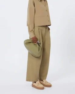 Pasticcino bag misura media Weekend Max Mara in pelle verde salvia con doppia tracolla removibile