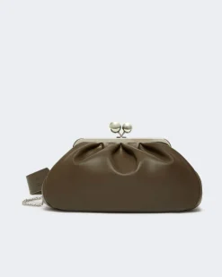 Pasticcino bag misura media Weekend Max Mara in pelle color khaki scuro con doppia tracolla removibile