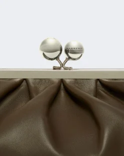 Pasticcino bag misura media Weekend Max Mara in pelle color khaki scuro con doppia tracolla removibile
