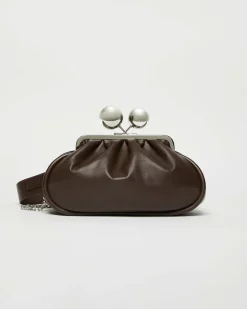 Pasticcino bag modello Milva misura media Weekend Max Mara in pelle testa moro con doppia boule di chiusura