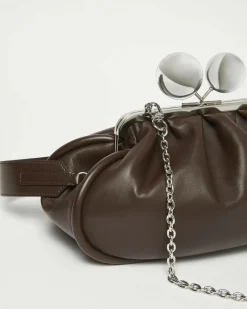 Pasticcino bag modello Milva misura media Weekend Max Mara in pelle testa moro con doppia boule di chiusura