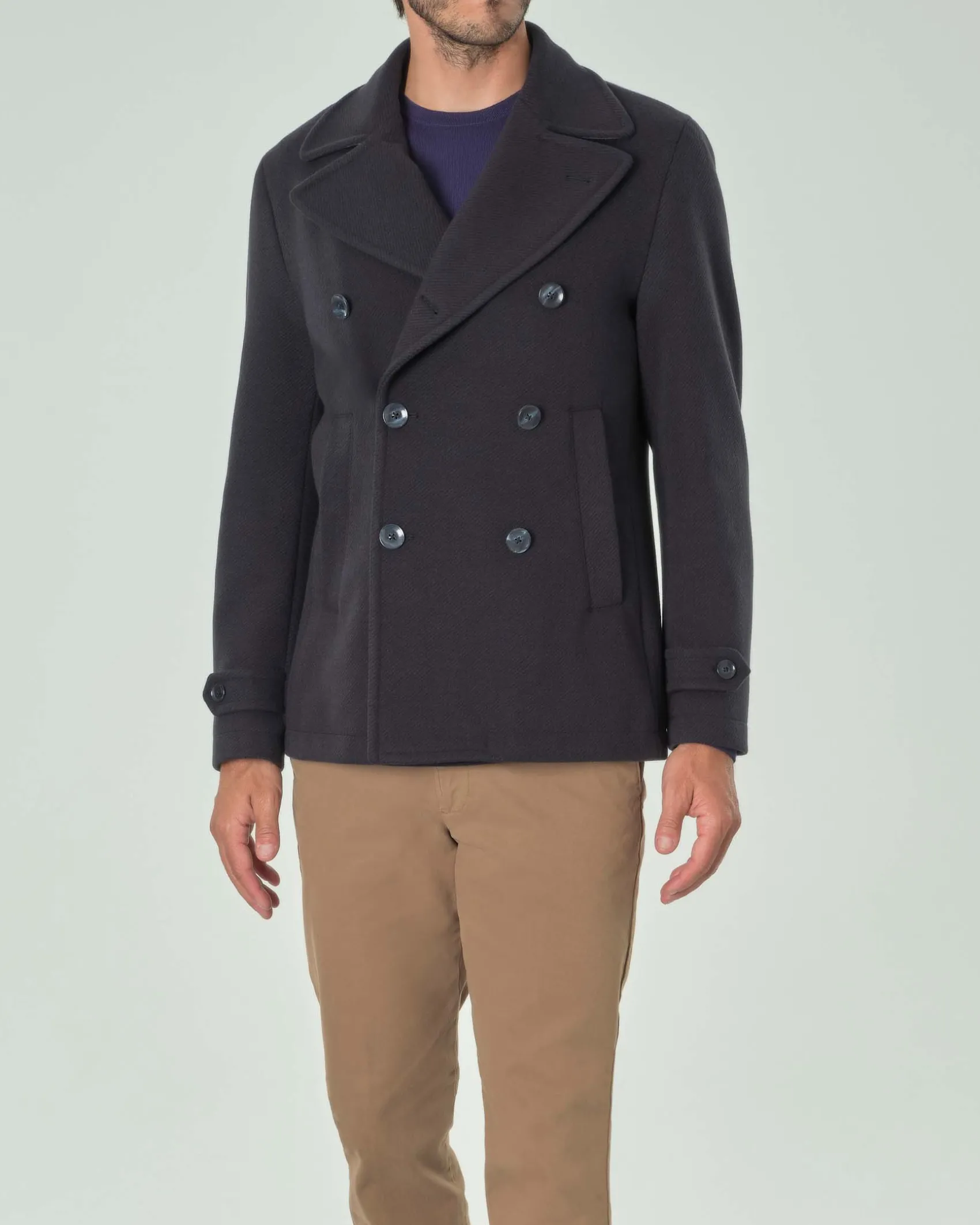 Peacoat Paul Baker blu in panno diagonale